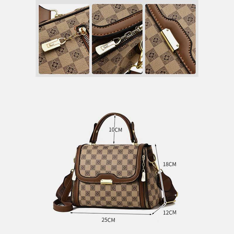 British Elegant Handbag Women Checkerboard Pattern Crossbody Leather Purse
