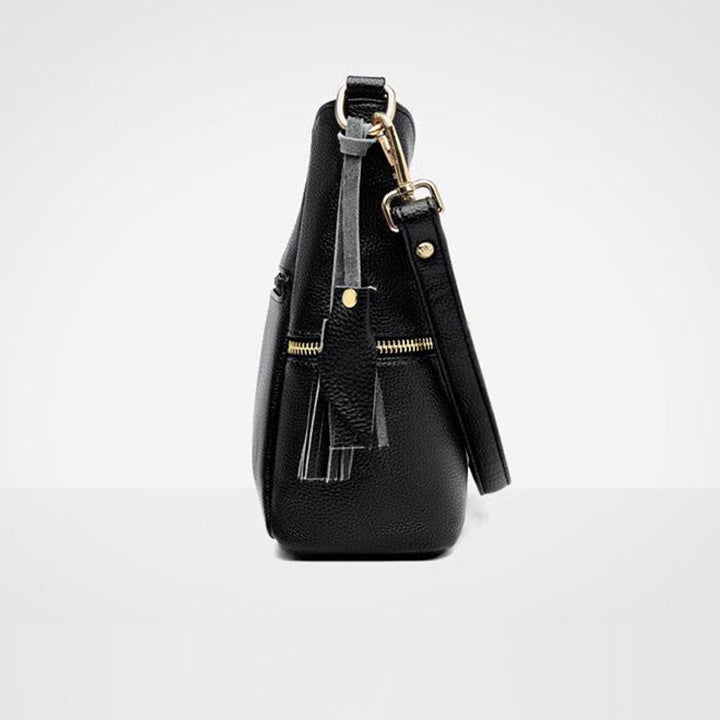 Double Zipper Purse For Women Tassel Solid Color Crossbody Bag