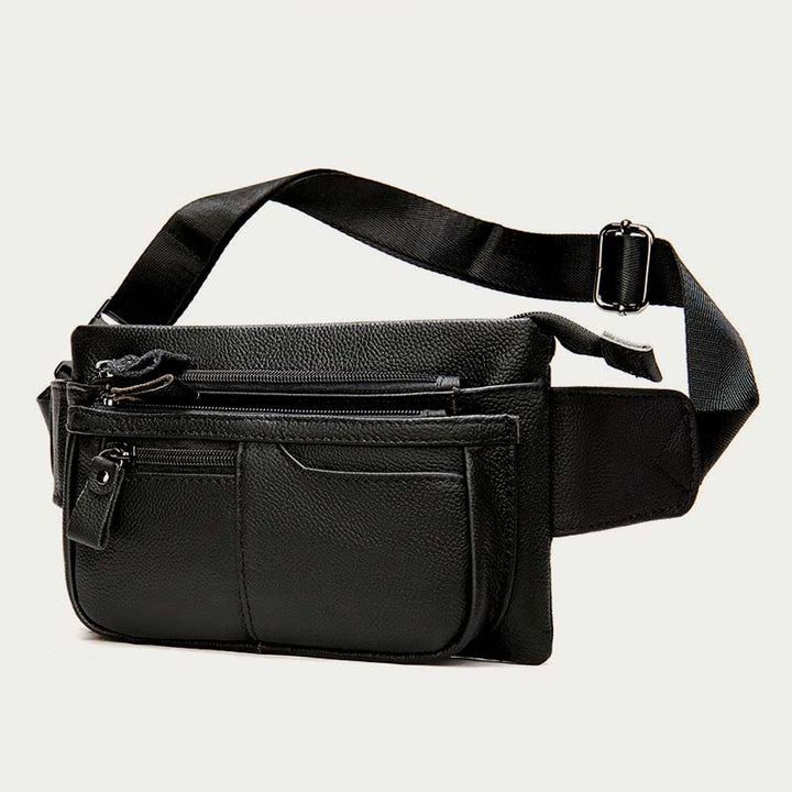 Men Classic Leather Sling Bag Waist Bag with Ajustable Strap
