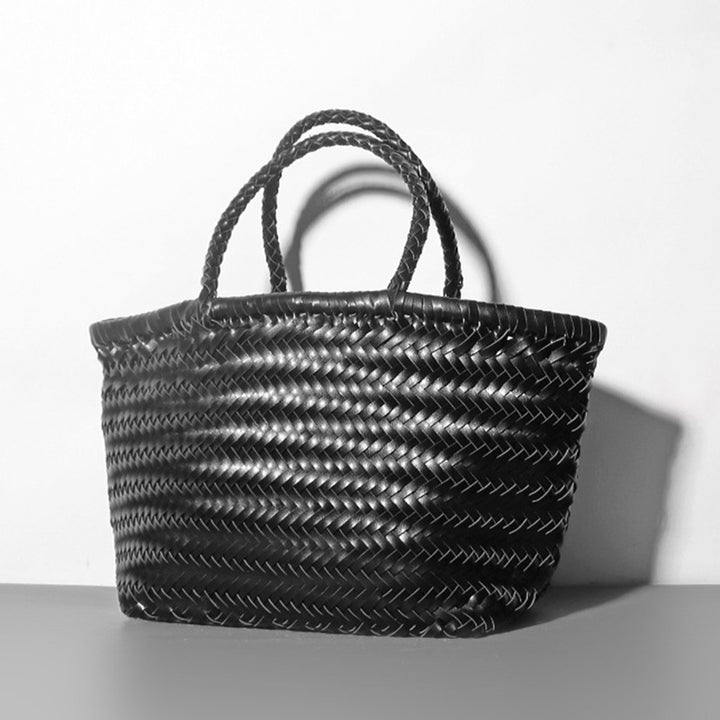 Women Soft PU Leather Woven Handbag Handmade Summer Shoulder Bag