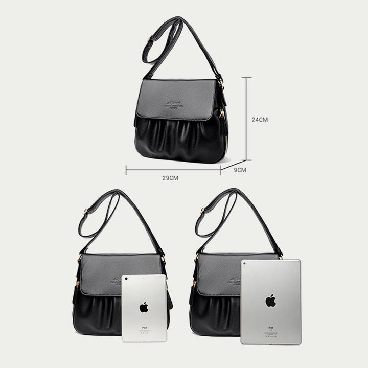 Leisure Crossbody Bag For Women Pleated Style Lightweight Leather Bag