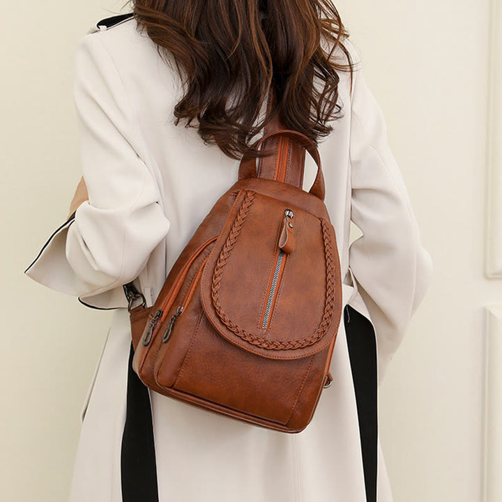 Twist Clamshell Leather Backpack Convetible Sling Bag For Women