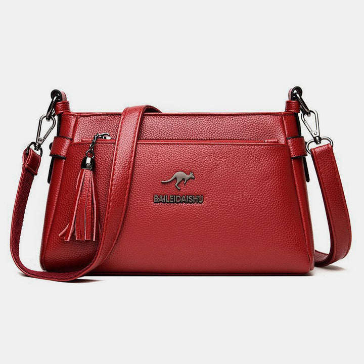 Genuine Leather Crossbody Purse for Women Small Tassel Crossover Shoulder Bag - Red - image 20