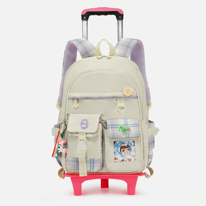 School Backpack For Kids Cute Pattern Rolling School Bag - Cornsilk - Sparkle Six Wheels - image 25