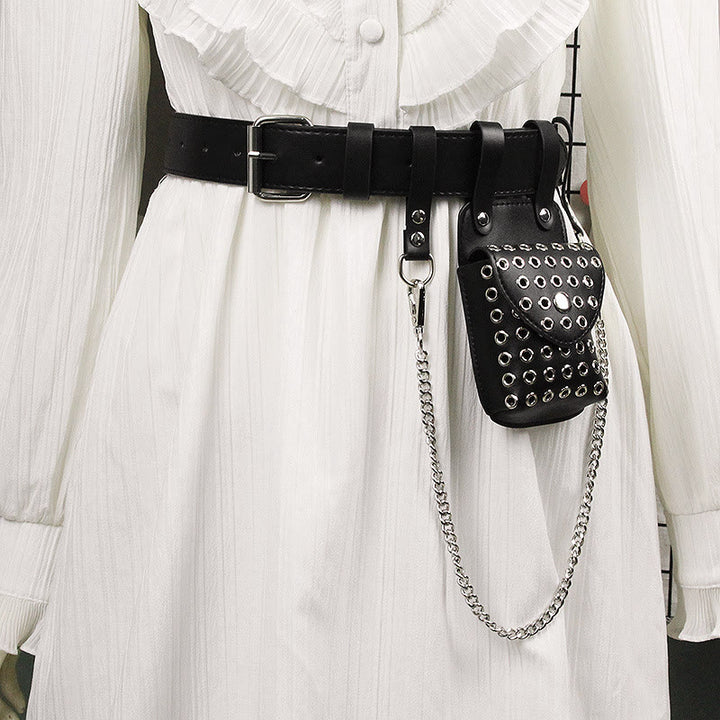 Punk Waist Bag For Women Rivet Hollowed Out Belt Bag