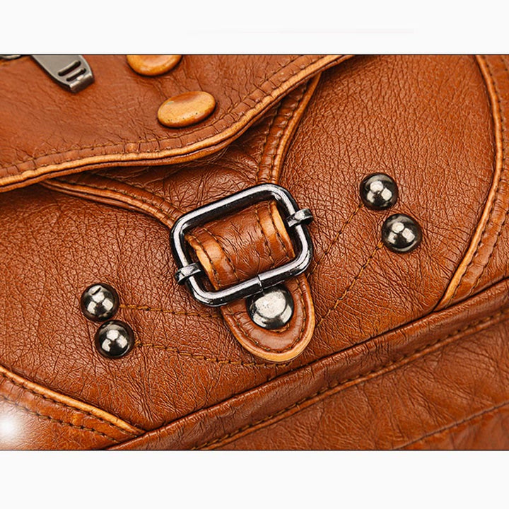 Large Shoulder Bag Women Double Compartment Leather Stitching Crossbody Purse