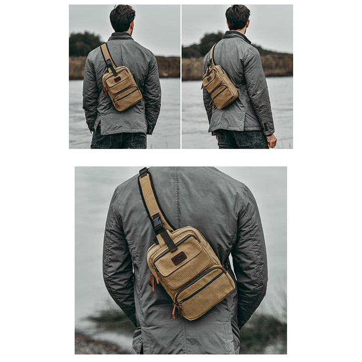 Men Canvas Sling Bag Multi-Pocket Scratch-Resistant Cross Body Bag