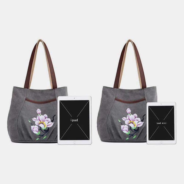 Multi-Pocket Casual Canvas Tote Handbags for Women Shoulder Bag Top-Handle Satchel