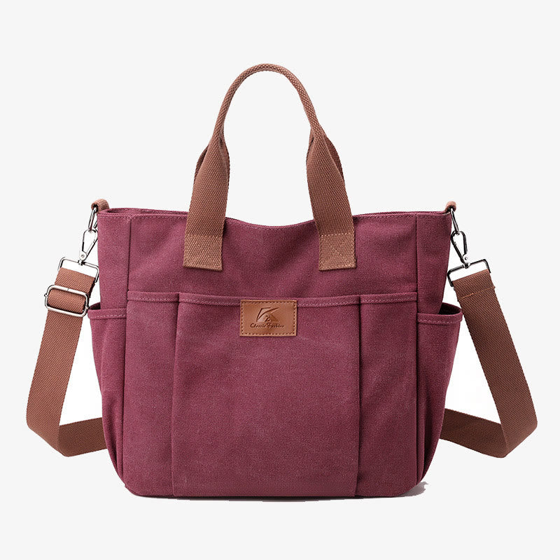 Women Canvas Handbag Multi Pocket Durable Crossbody Tote Purse