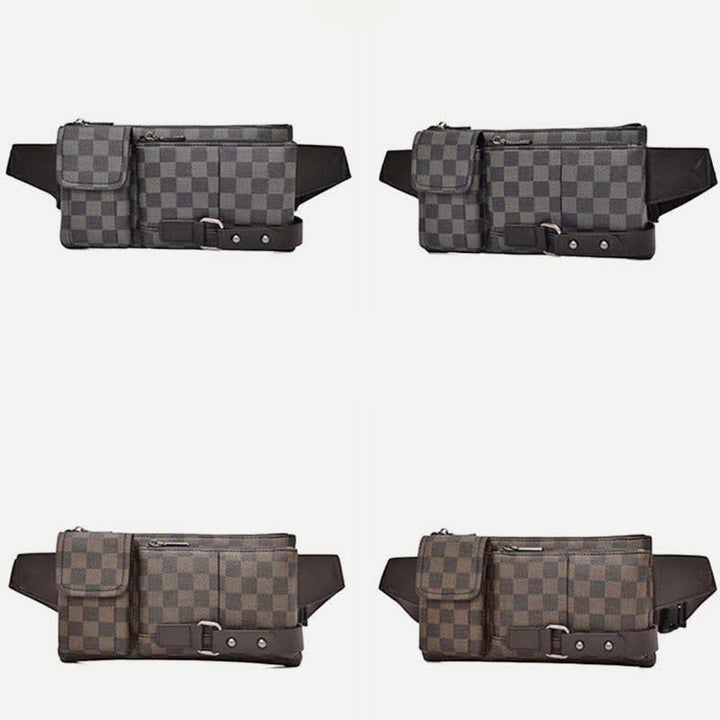Waist Bag for Men Leather Plaid Travel Sling Bag Chest Bag