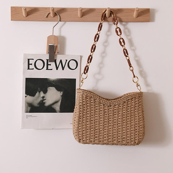 Shoulder Bag For Women Solid Color Seaside Holiday Straw Bag