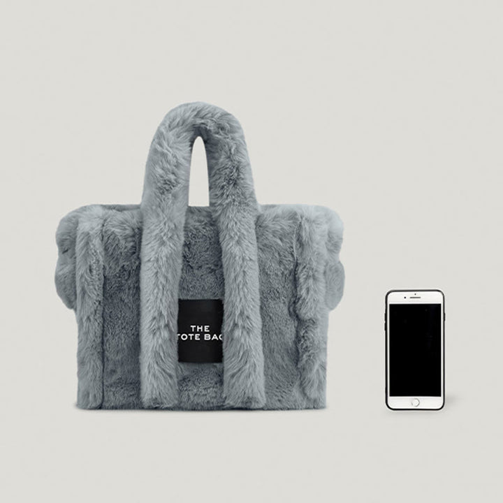 Solid Plush Handbag For Winter Soft Wide Strap Crossbody Bag
