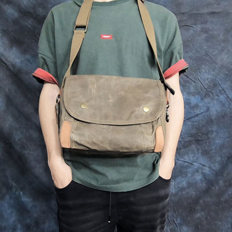Large Capacity Retro Oil-Wax Canvas Crossbody Bag Messenger Bag - image 6