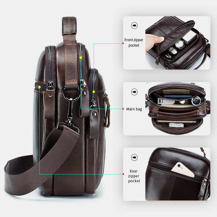 Multi-pocket Real Leather Small Messenger Bag Shoulder Purse Travel Carry Bag