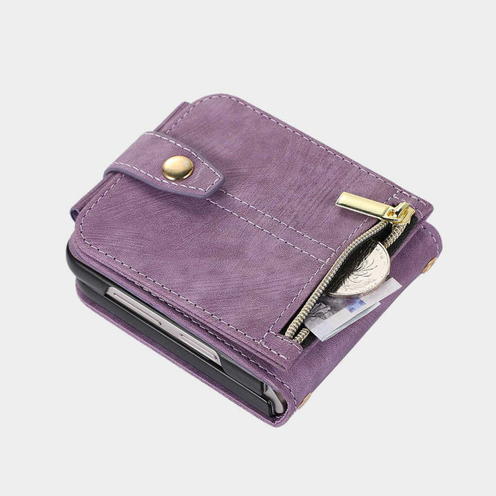 Phone Case For Samsung Z Flip 4 Card Zipper Protective Flip Cover