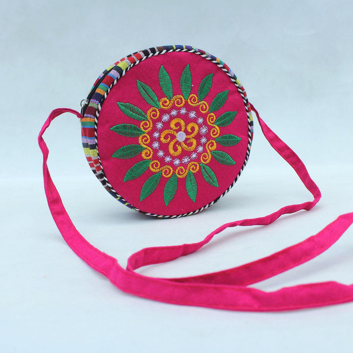 Folk Custom Canvas Bag Women Embroidery Sunflower Small Round Bag