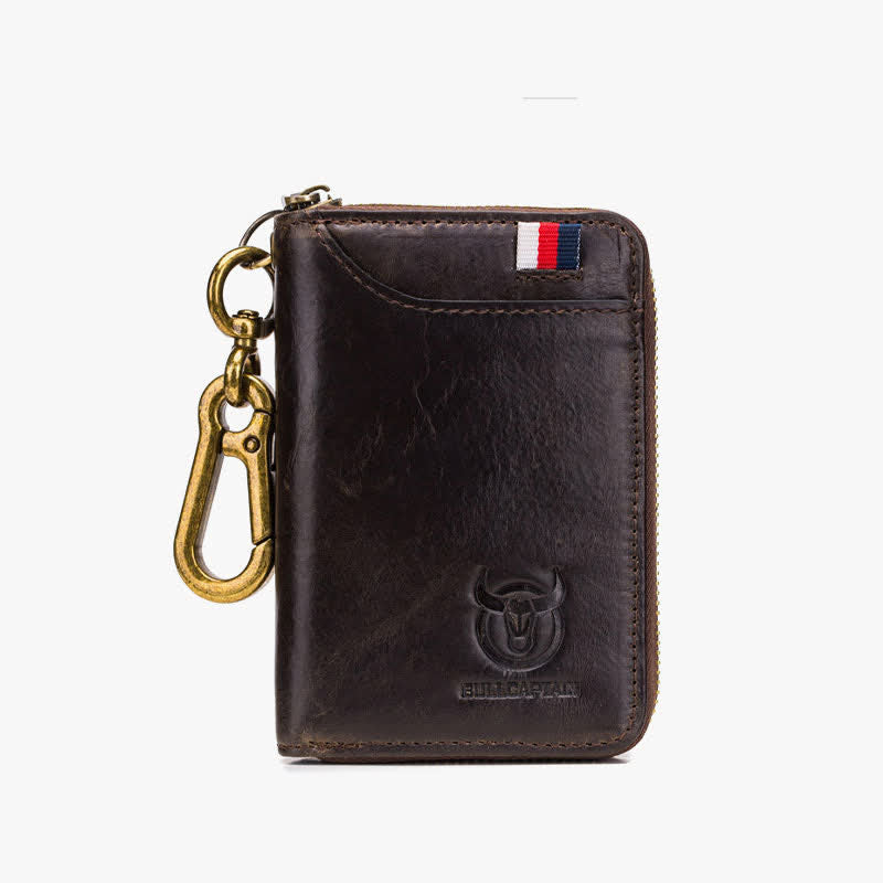 Leather Zip Around Wallet for Men RFID Blocking Card Holder with Keychain
