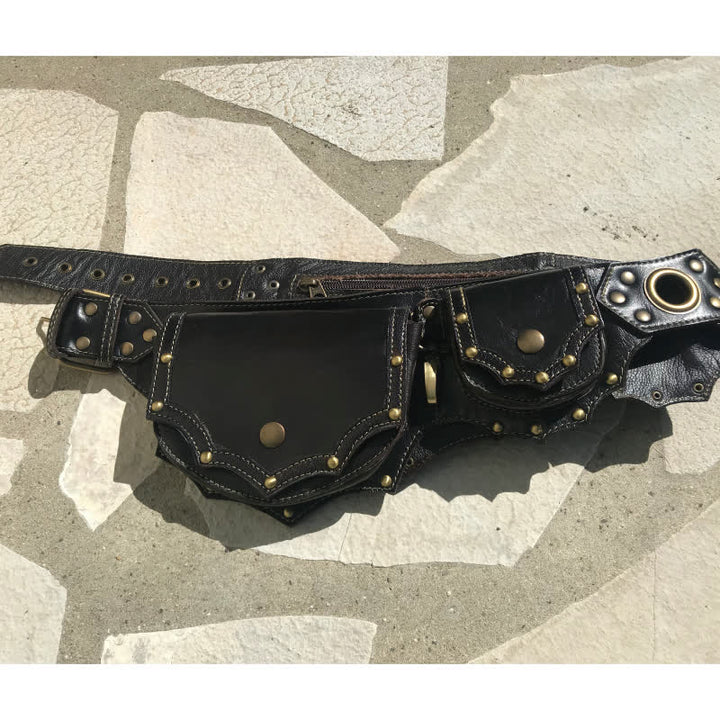 Waist Bag for Women Men Medieval PU Leather Rivets Waist Bag