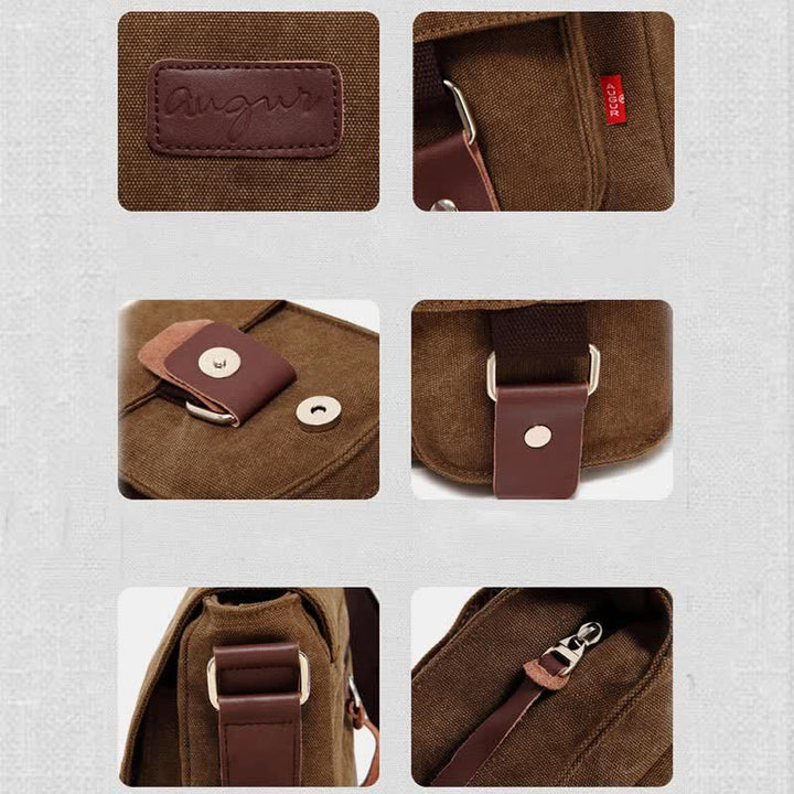 Canvas Messenger Bag for Men Multi-Pocket Vintage Crossbody Shoulder Bag