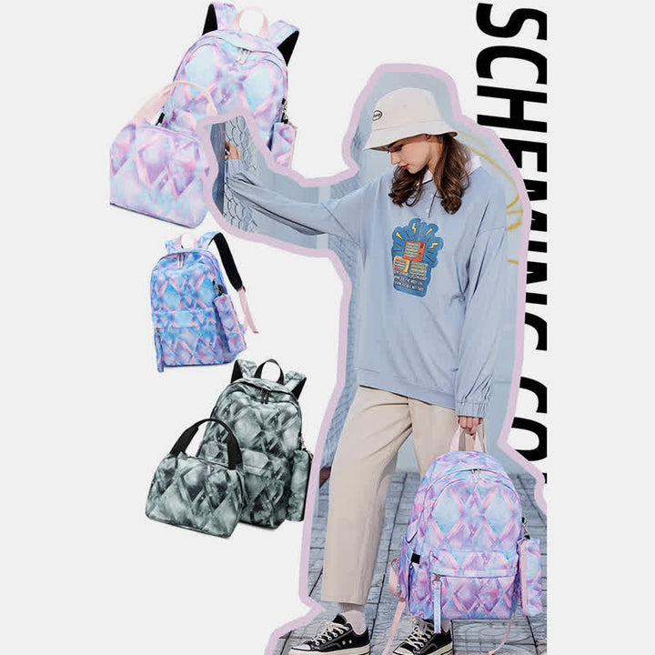 School Backpack Daypack Cute 3-Pcs Schoolbag Set with USB Charging Port