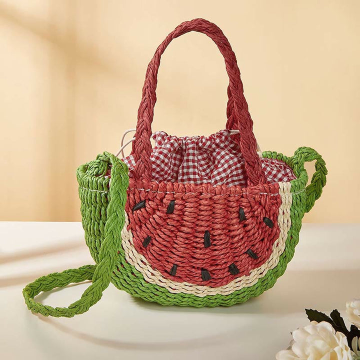 Beach Bag For Women Watermelon Pattern Portable Straw Crossbody Bag