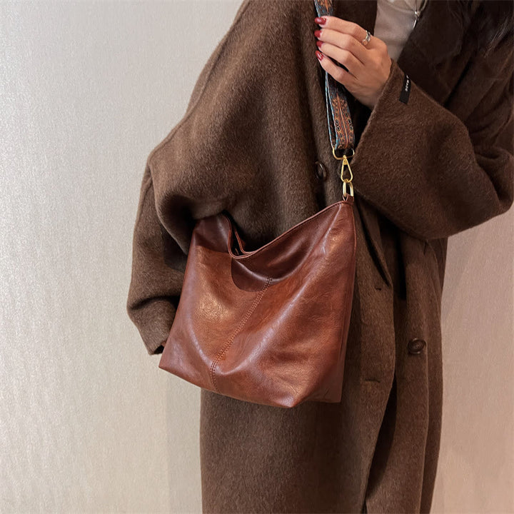 Retro Shoulder Bag For Women Wide Strape Stylish Tote Purse