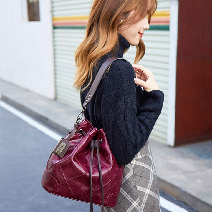 Womens Drawstring Bucket Hobo Handbag Crossbody Shoulder Bag with 2 Detachable Straps