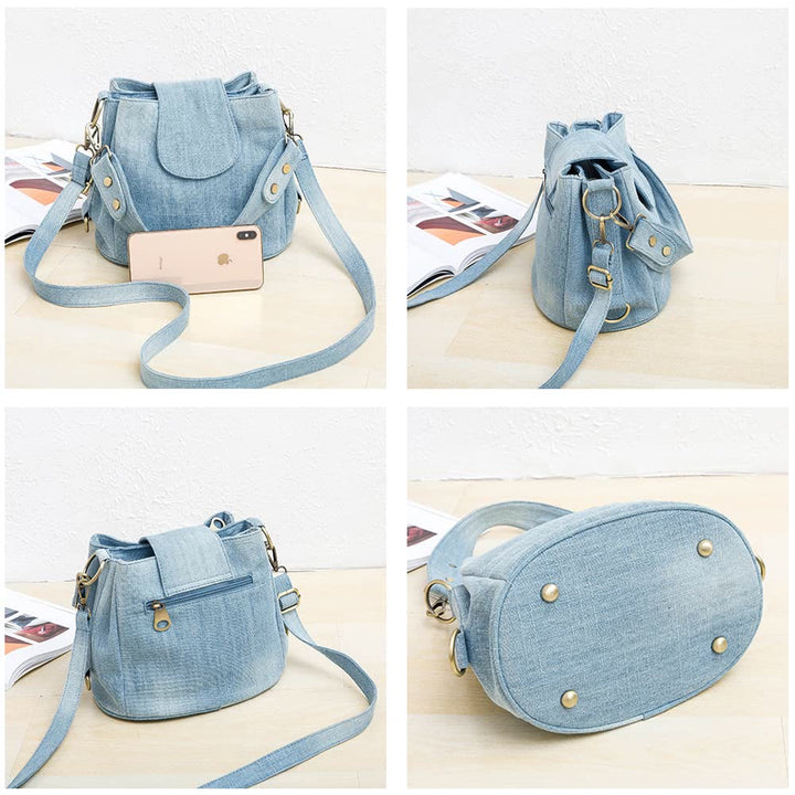 Denim Underarm Bucket Bag For Women Large Top Handle Bag