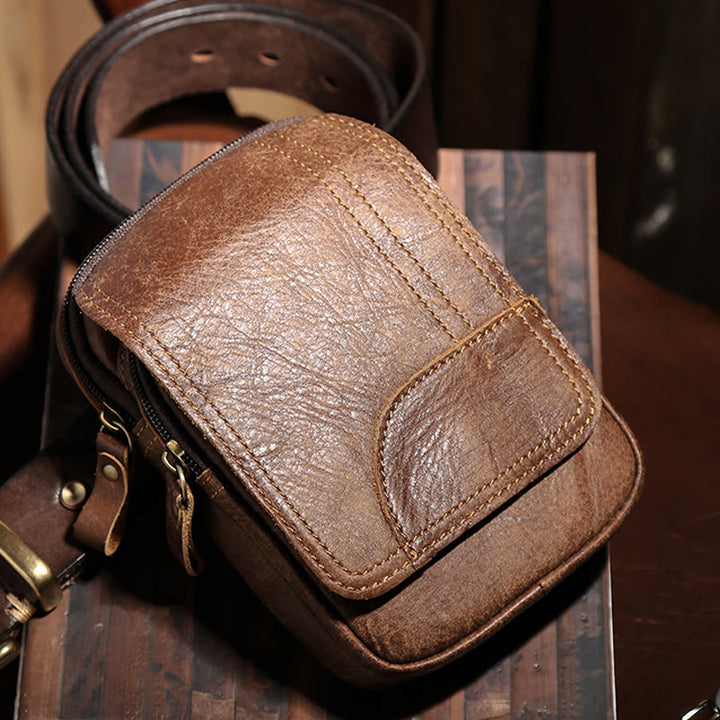 Waist Bag For Men Daily Outdoor Retro Real Leather Belt Loop Pouch
