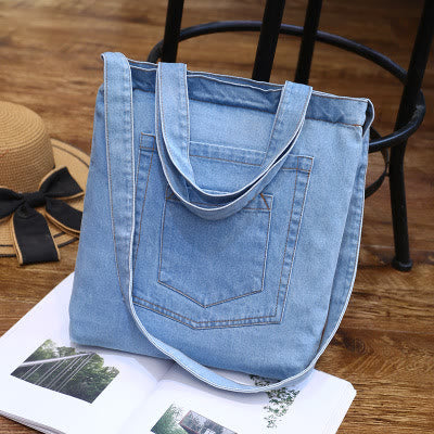 Denim Tote For Outing Retro Canvas Ripped Crossbody Bag - # C - SkyBlue - image 20
