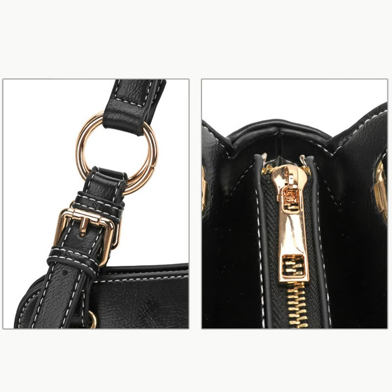 Multifunctional Pleated Tote Women Classic Plain Color Underarm Purse