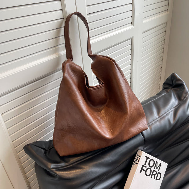 Large Tote Women Minimalist Solid Leather Commuter Shoulder Purse