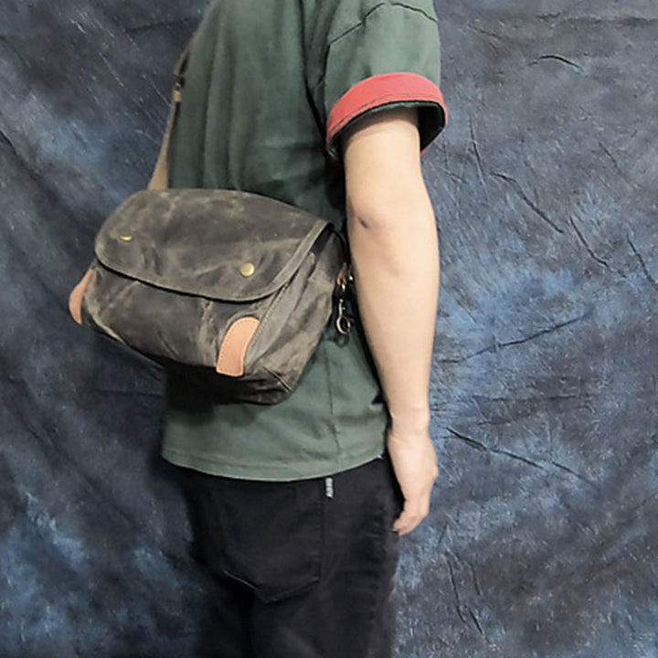 Large Capacity Retro Oil-Wax Canvas Crossbody Bag Messenger Bag - image 4