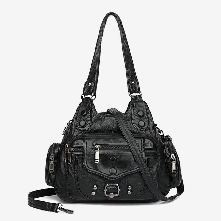 Large Shoulder Bag Women Double Compartment Leather Stitching Crossbody Purse