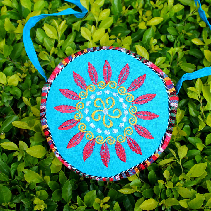 Folk Custom Canvas Bag Women Embroidery Sunflower Small Round Bag