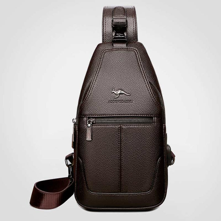 Multiple Pockets Leather Sling Chest Bag for Men with USB Charging Port