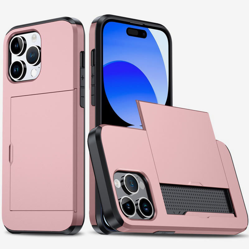 Iphone Slide Card Phone Case 2 In 1 Anti Fall Wallet Case