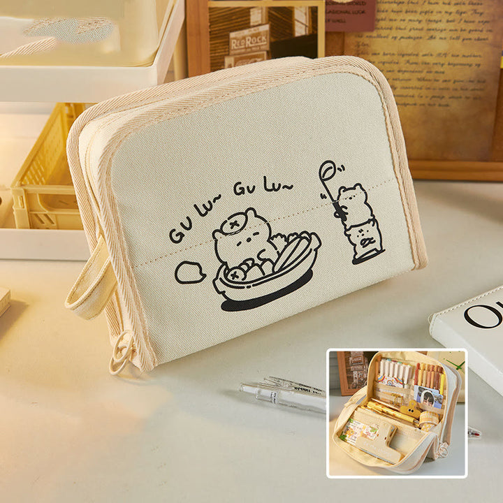 Pencil Case For Students Canvas Large Capacity Stationery Pencil Box