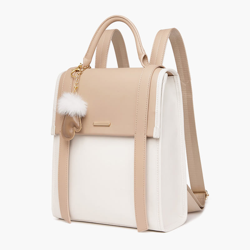 Lady Backpack Texture Vegan Leather Women Stylish Travel Daypack - White - image 0