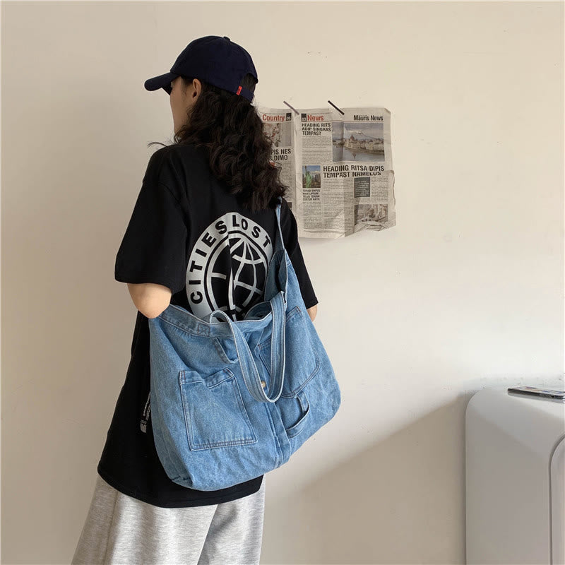 Denim Tote Bag For Women Large Capacity Crossbody Bag - image 6