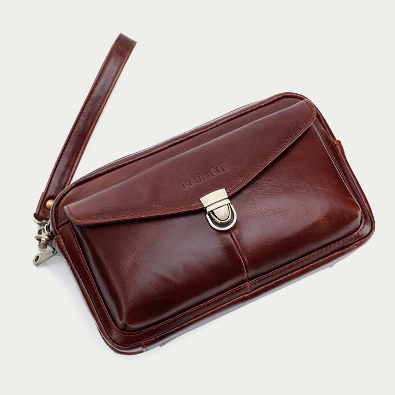 Real Leather Clutch Purse Business Handbag Wrist Bag Fit 7.9" Cellphone