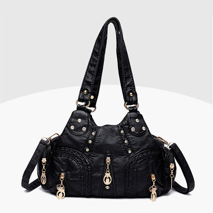 Multiple Pocket Shoulder Bag Women Colorful Large Leather Crossbody Purse