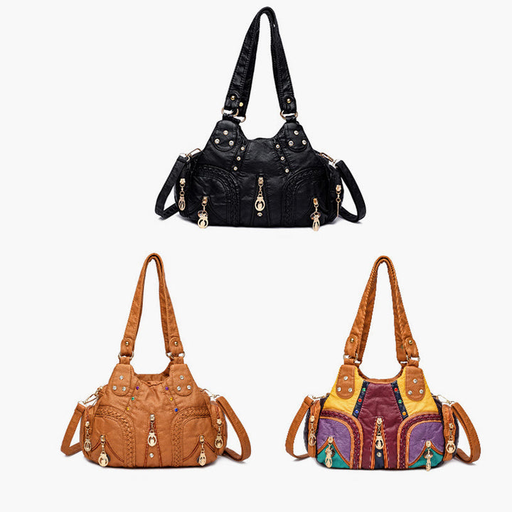Multiple Pocket Shoulder Bag Women Colorful Large Leather Crossbody Purse