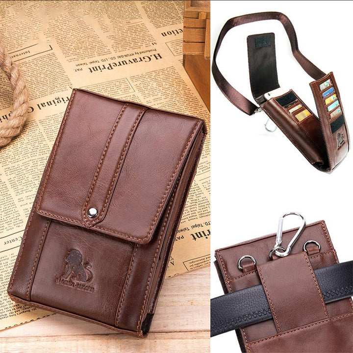 Genuine Leather Wallet Clutch Multi-Slot Waist Bag with Belt Loop Crossbody Strap