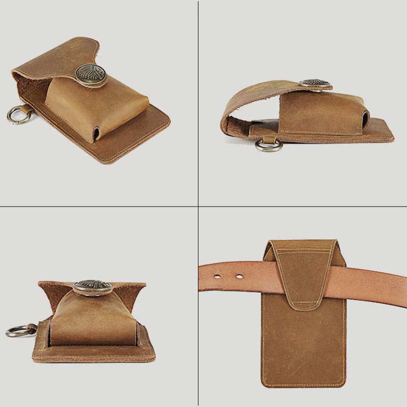 Vintage Leather Flip Phone Bag Belt Pouch with Cigarette Pocket