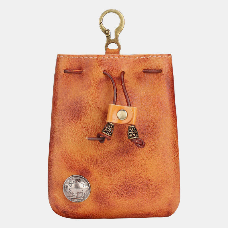 Multiple Use Genuine Leather Drawstring Pouch Coin Purse Jewelry Storage Bag