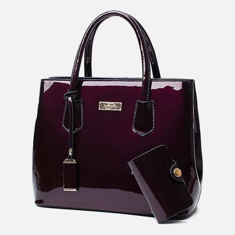 Retro mirror shiny leather Bucket Bag Women Crossbody handbag - Purple - image 16