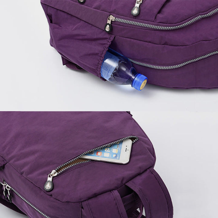 Multi-Pocket Nylon Backpack Lightweight Casual Travel Daypack for Women