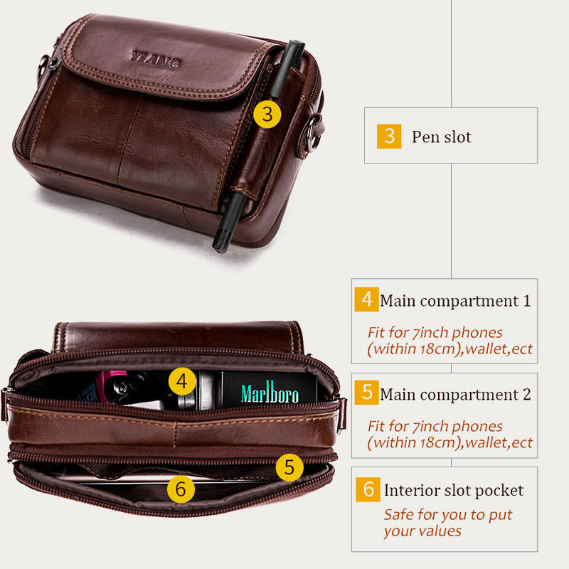 Leather Waist Bag For Men Retro Multifunctional Crossbody Phone Bag