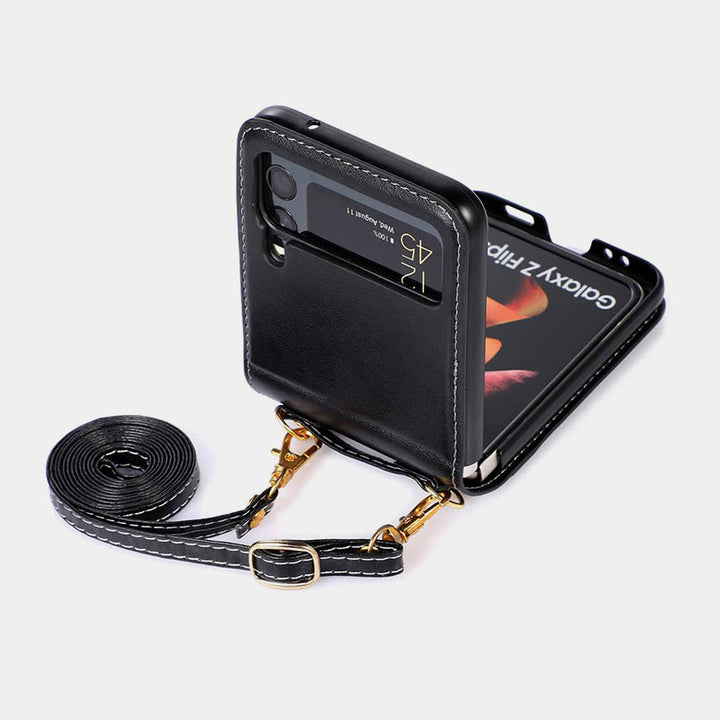 Phone Case For Z Flip 4 Crossbody Clamshell Leather Protection Case